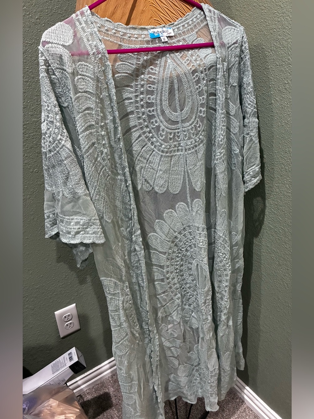 Rebellion Light Blue Embroidered Sheer Kimono Cover-Up